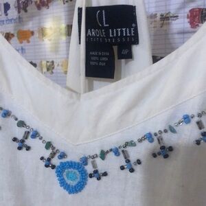 Carole Little Embroidered Linen Dress with Turquoise Beading